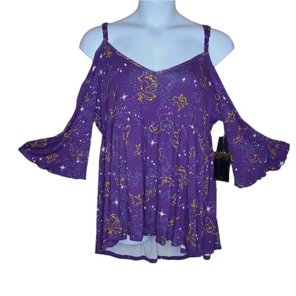NEW‎ Torrid purple Aladdin galaxy constellation cold shoulder cut out top 2X - Picture 3 of 12